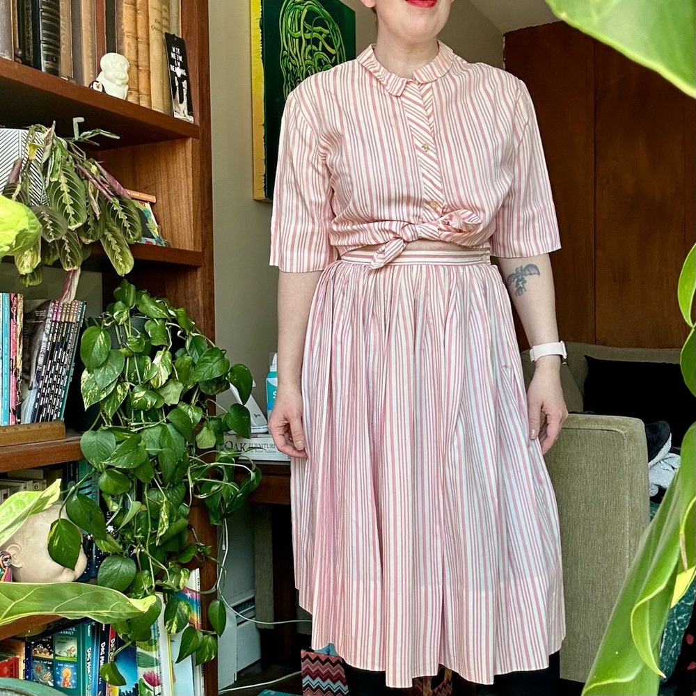 Vintage 50s candy striper skirt set - Picture 3 of 15